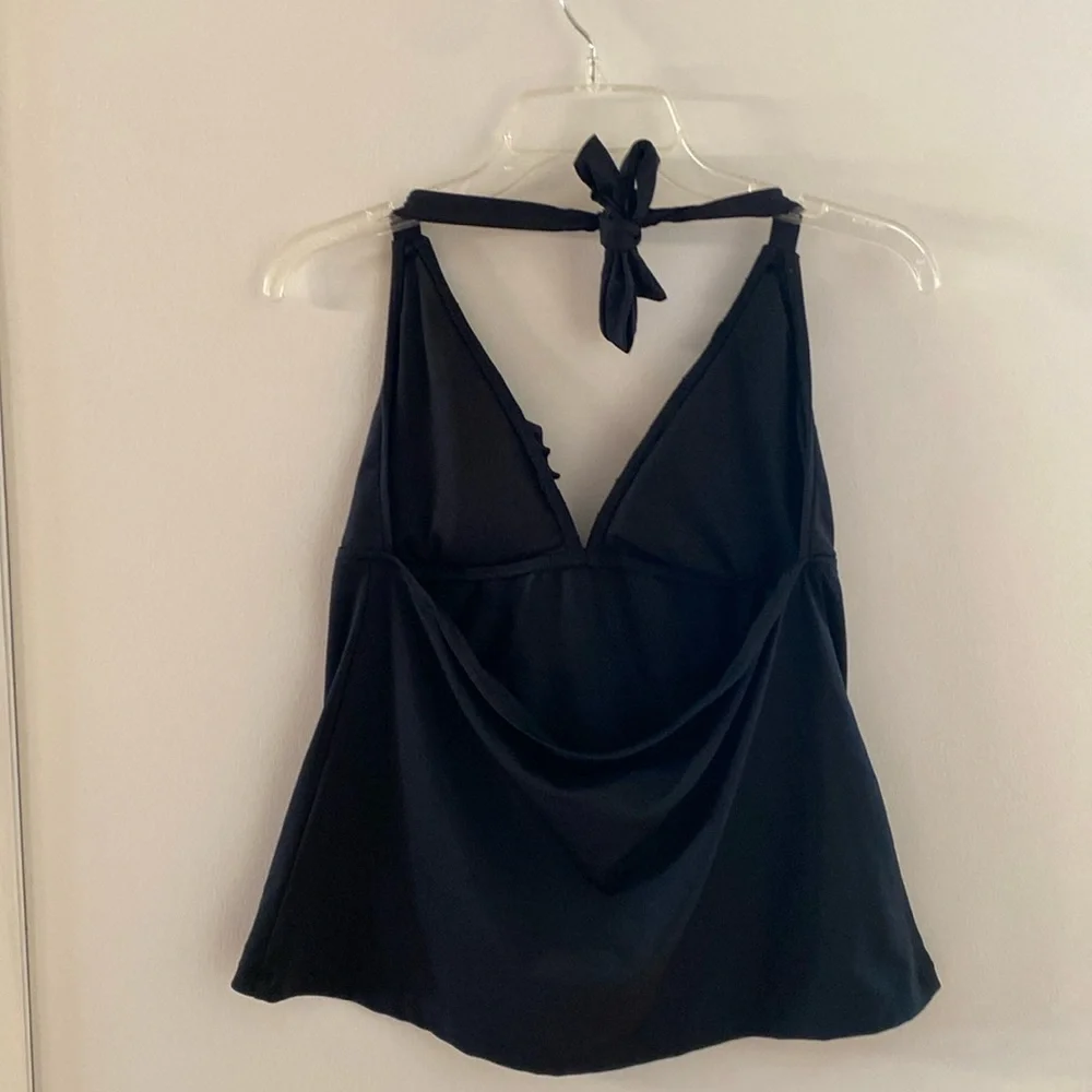 Bisou Bisou Black Ruffled Halter Tankini Top XL